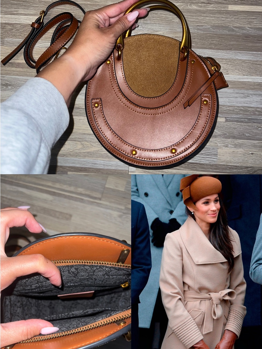 Brown Leather Circle Crossbody Bag - Unbranded